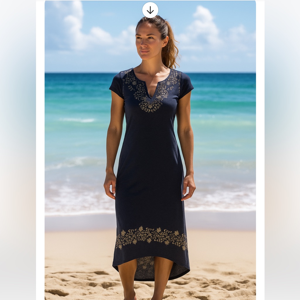 Linen Maxi Dress Calypso St Barth New Gray/Gold Boho Coverup Sz M Price Firm